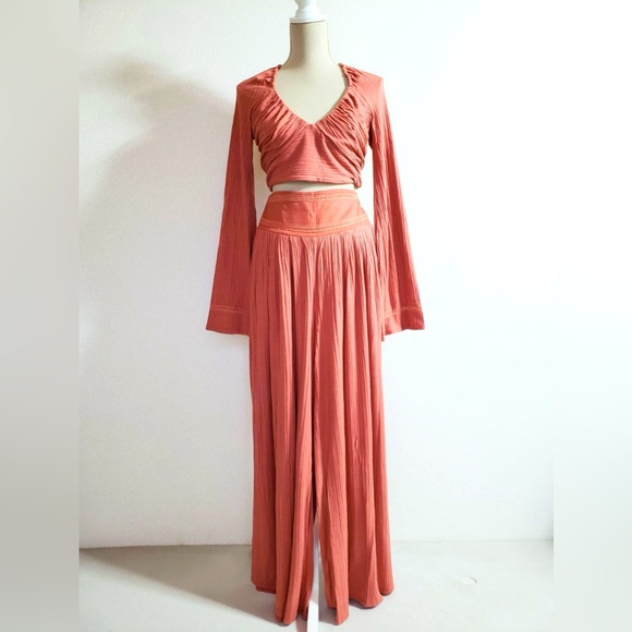 Free People Marlow Crop Top Wide Leg Pants Set in Warmstone - Picture 1 of 6